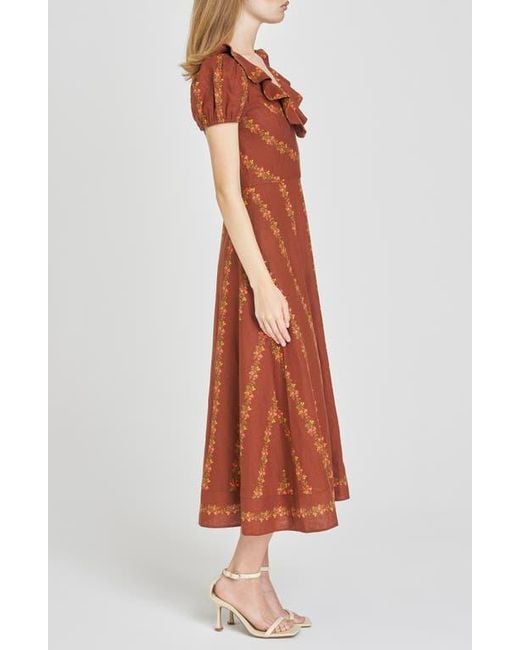 Wayf Multicolor Fern Floral Linen Blend Midi Dress