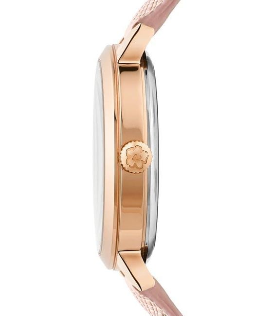 Ted Baker Pink Lilabel Leather Strap Watch, 36Mm