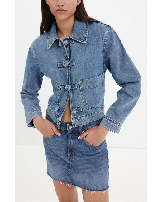 Mango Blue Toggle Crop Denim Jacket