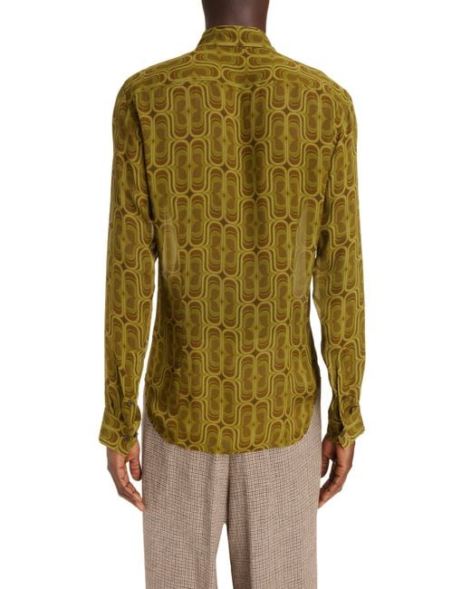 Dries Van Noten Green Celdon Print Semisheer Button-up Shirt for men