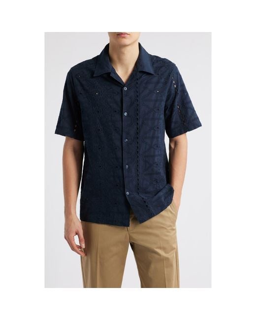 NN07 Blue Julio 5392 Eyelet Camp Shirt for men