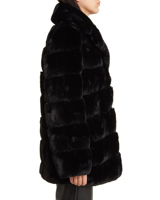 BCBGMAXAZRIA Black Notched Lapel Faux Fur Jacket