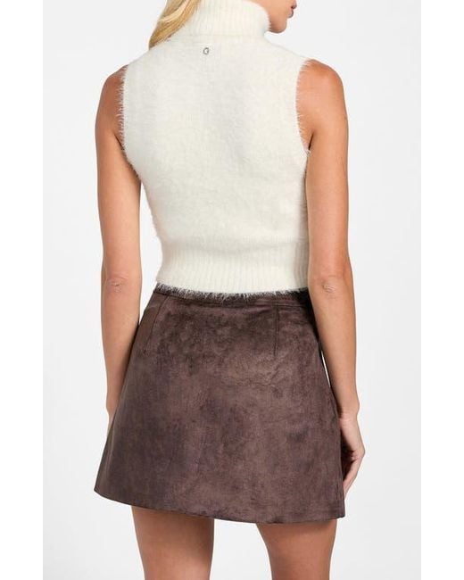 Guess Brown Mei Fuzzy Sleeveless Crop Turtleneck Sweater