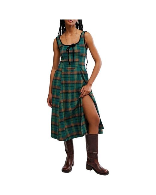 Free People Freya Plaid Bow Midi Dress in Green | Lyst Free People Freya Plaid Bow Midi Dress in Green | Lyst