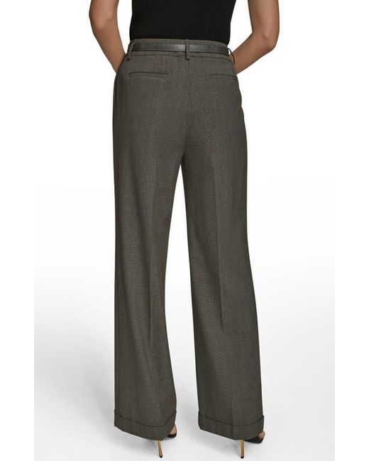 Donna Karan Black Belted Plaid Wide Leg Pants