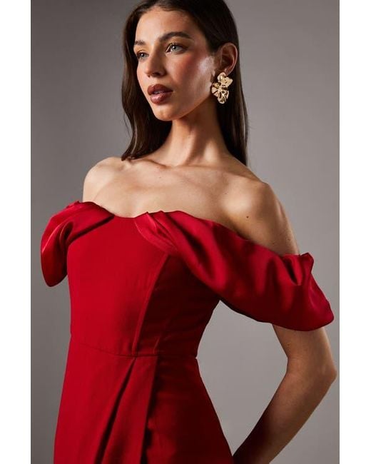 Coast Red Volume Sleeve Corset Column Maxi Dress