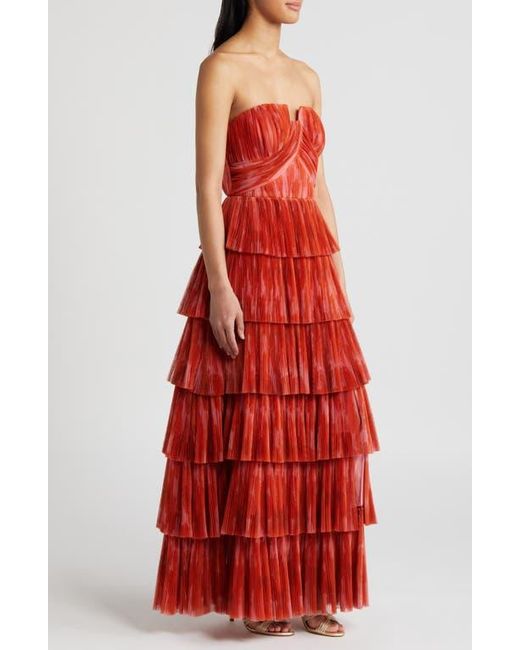 Hutch Simi Pliss Ruffle Strapless Gown in Red | Lyst
