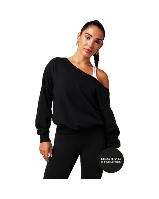Fabletics Black Year Round Terry Off Shoulder Sweatshirt