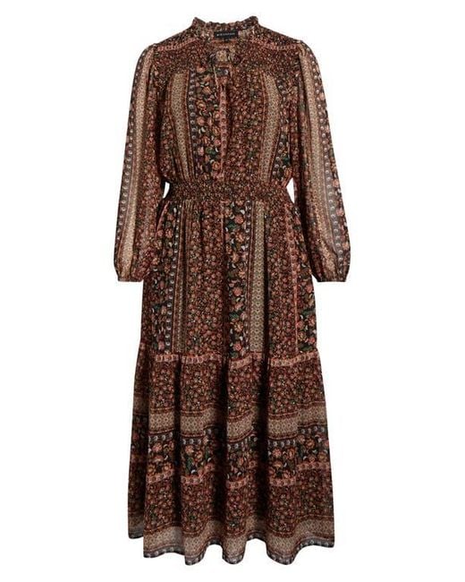Gibsonlook Brown The Leyla Print Smocked Long Sleeve Maxi Dress
