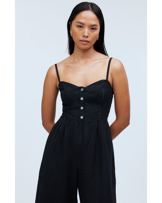 Madewell Black Campbell Refined Linen Jumpsuit