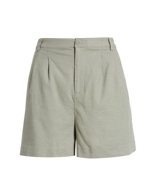 Open Edit Green High Waist Linen Blend Shorts
