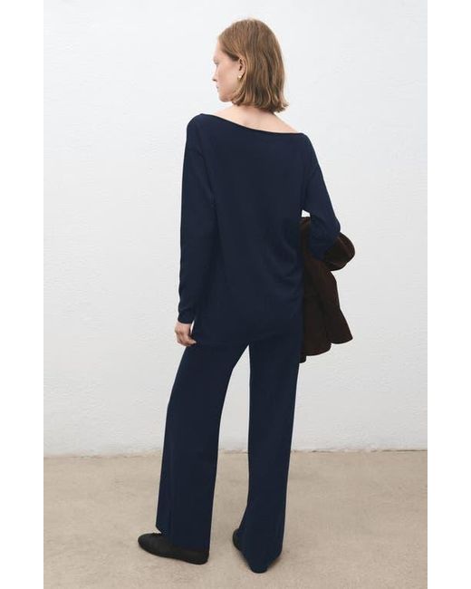 Mango Blue Split Hem Pull-On Straight Leg Knit Pants