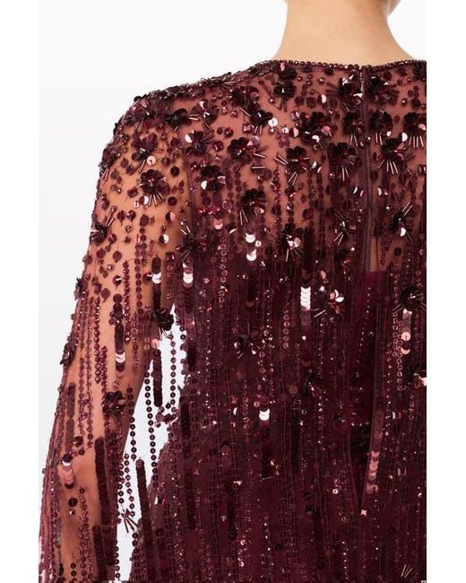 Jenny Packham Purple Ruby Sequin-Embellished Cape Maxi Dress