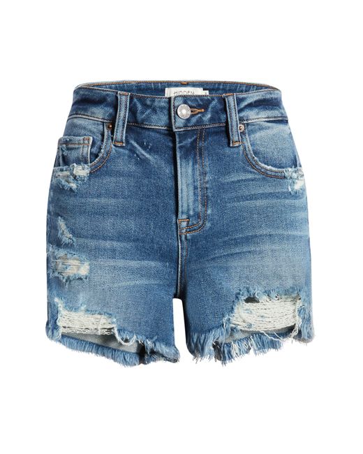 Hidden Jeans Blue High Waist Frayed Hem Denim Shorts