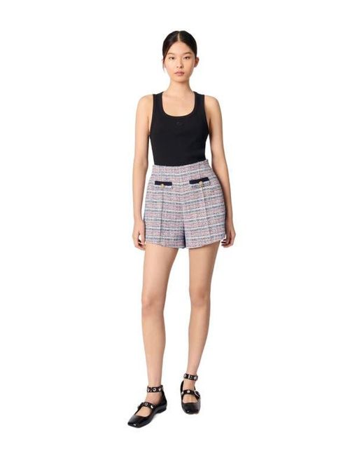 Maje Blue Tweed Shorts With Contrasting Trim
