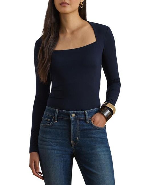 Ralph Lauren Blue Stretch Jersey Square Neck Top