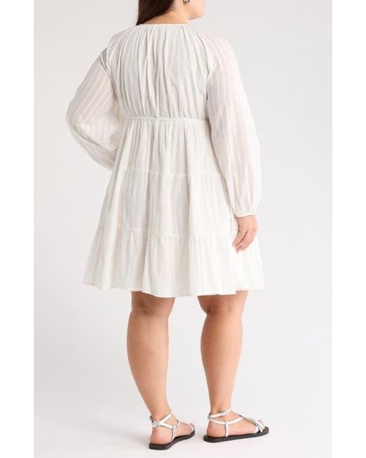 Treasure & Bond White Tiered Long Sleeve Babydoll Dress