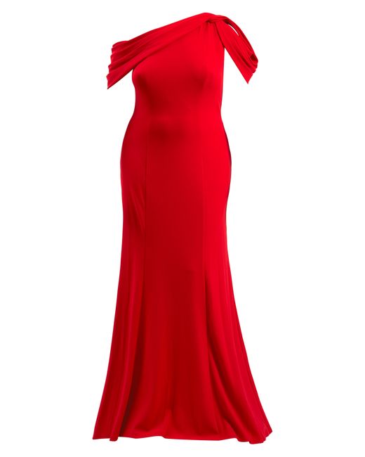 Tadashi Shoji Red One-shoulder Mermaid Gown