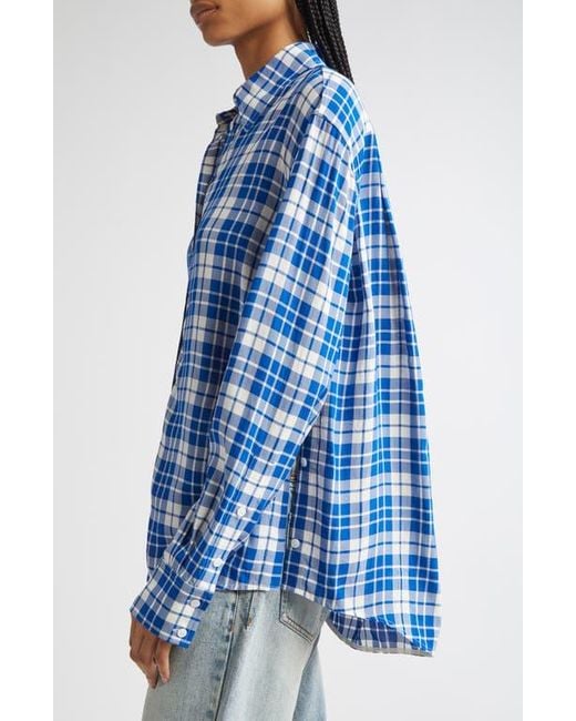 Proenza Schouler Blue Bronwen Plaid Hammered Viscose Button-Up Shirt