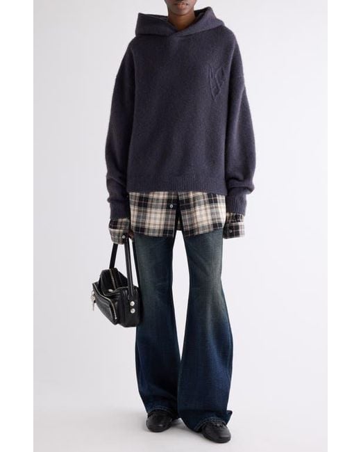 Acne Blue Krisp Layered Yak Hair & Alpaca Blend Sweater Hoodie