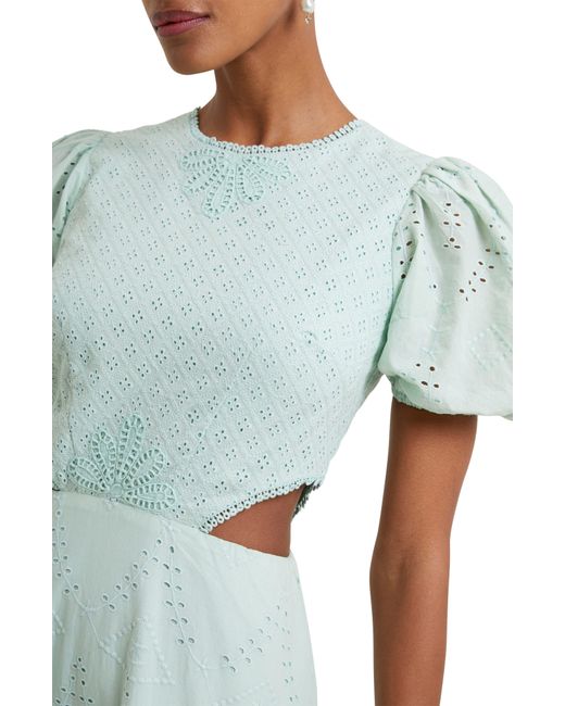 French Connection Green Esse Eyelet Embroidered Cutout Cotton Dress