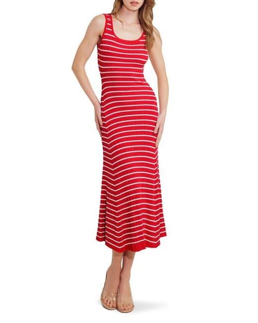 FREEMARKET Red Stripe Rib Midi Dress
