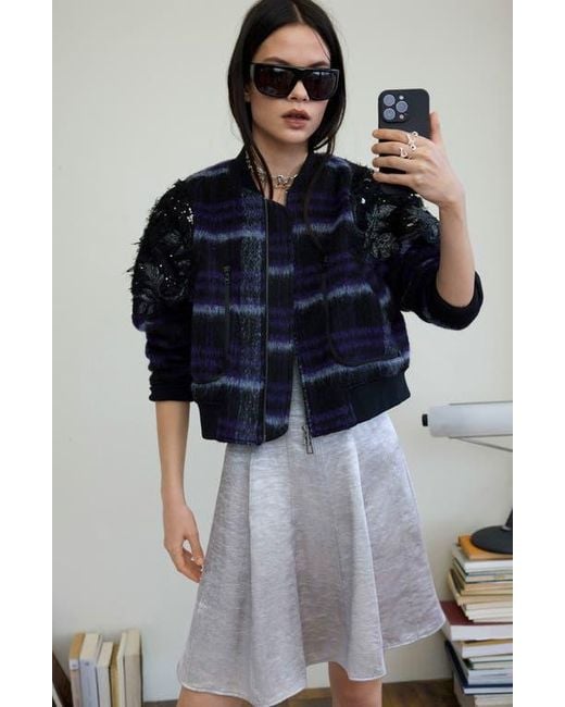 Desigual Blue Sequin Appliqué Crop Jacket