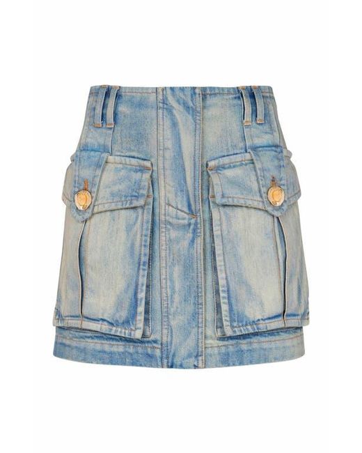 Balmain Blue Denim Skirt With Pockets