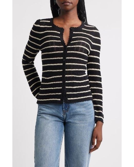 Doen Black Therese Stripe Open Knit Pima Cotton & Silk Cardigan