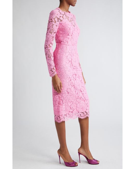 Dolce & Gabbana Pink Long Sleeve Cordonetto Lace Sheath Dress