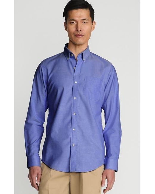 Lands' End Men's Blue Big And Tall Traditional Fit Pattern No Iron