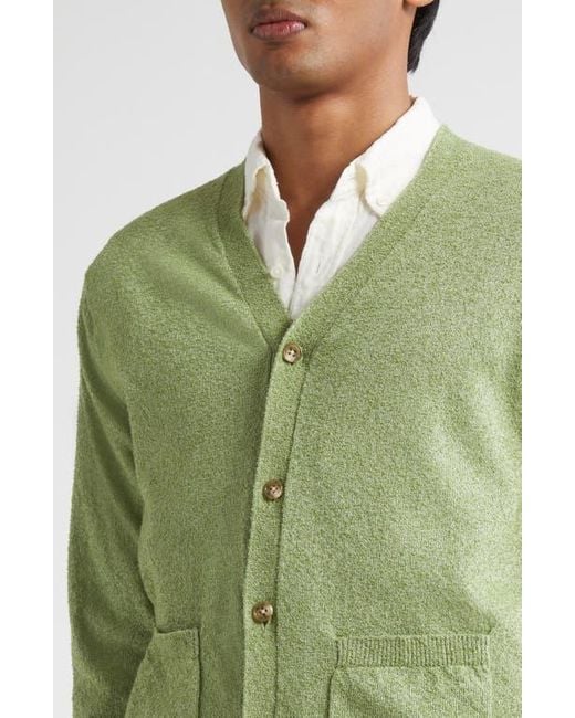 Beams Plus Green Bouclé Cardigan for men