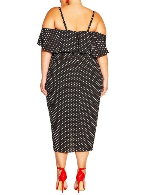City Chic Black Gina Spot Off The Shoulder Midi Dress