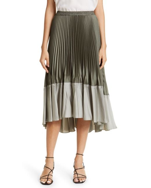 Club Monaco Colorblock Pleated Highlow Midi Skirt in Green Lyst