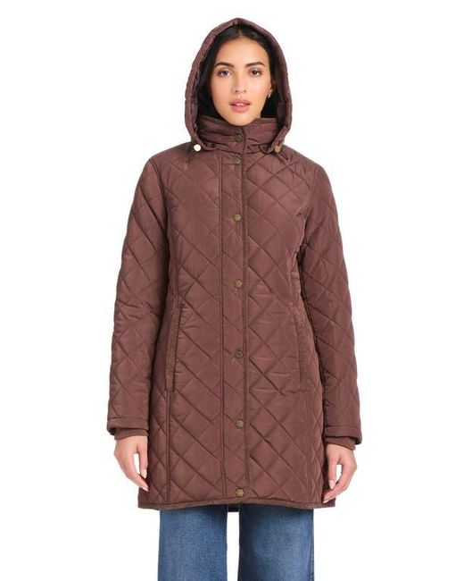 Vince Camuto Brown Water Resistant Quilted Coat With Removable Hood