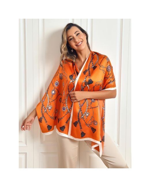 SILKSILKY Silk Printed Rectangular Long Stole Scarf in Orange | Lyst