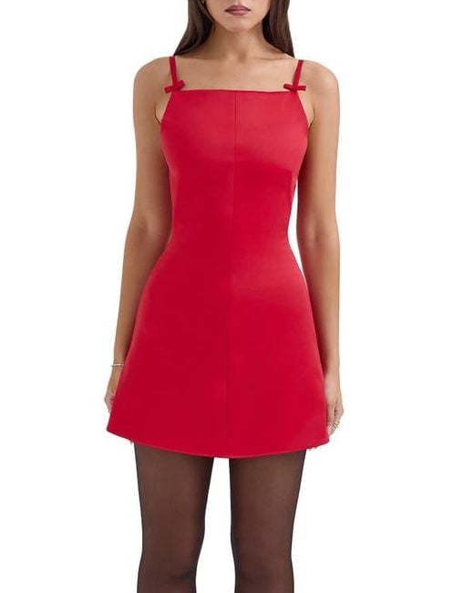House Of Cb Red Dainty Square Neck A-Line Minidress