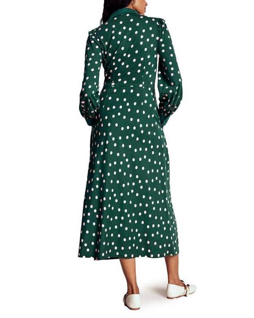 Boden Green Polka Dot Empire Waist Long Sleeve Dress