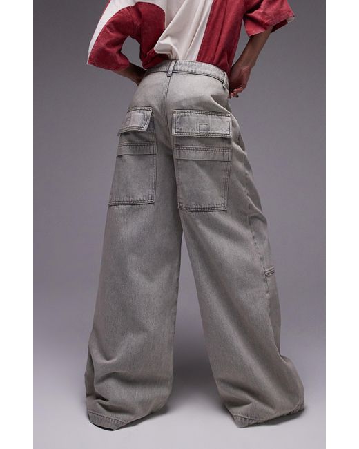 TOPSHOP Gray Marbled Oversize Wide Leg Cargo Jeans