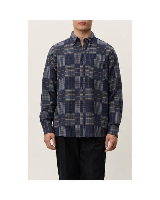 Les Deux Blue Kent Patchwork Check Button-Down Shirt for men