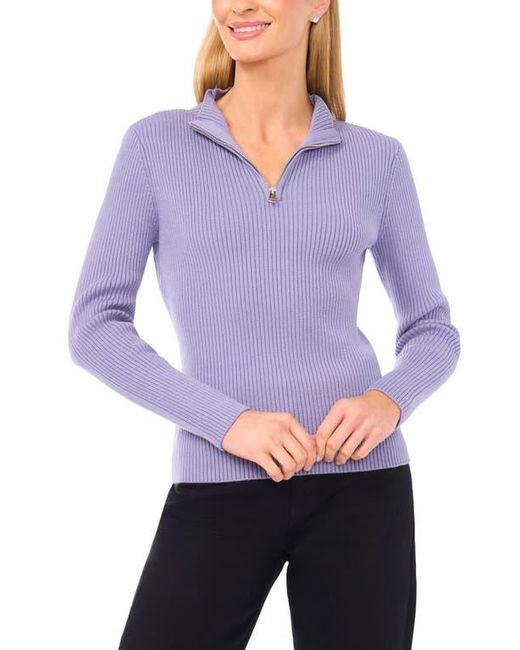 Halogen® Purple Rib Quarter Zip Sweater