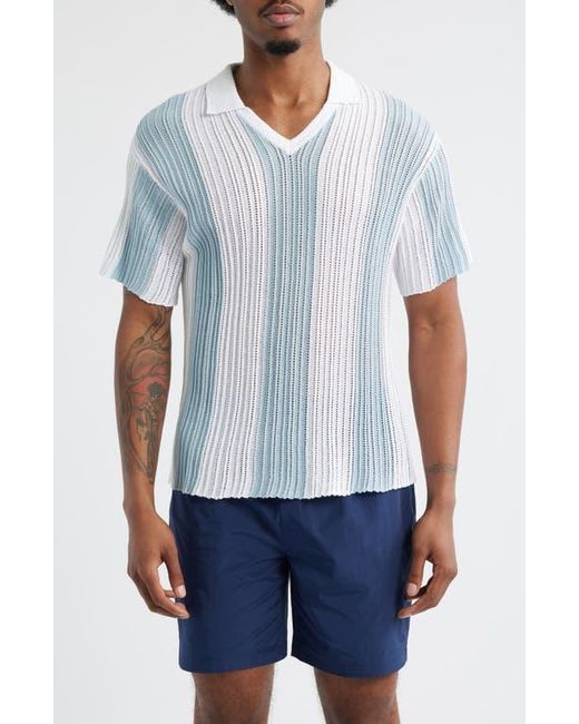KROST Blue Oversize Stripe Cotton Pointelle Polo for men