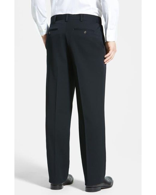 Berle Black Self Sizer Waist Pleated Classic Fit Wool Gabardine Dress Pants for men