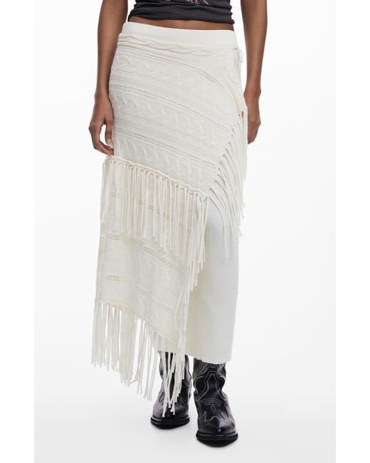 Desigual White Mixed Stitch Fringe Maxi Skirt
