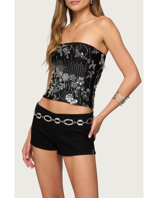 Edikted Black Zelda Bead & Sequin Strapless Top
