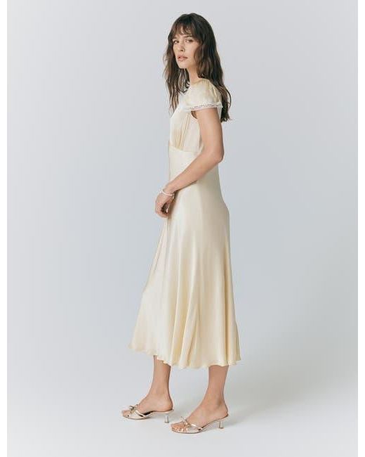 lillie midi dress beige Ghost Lace Trim Satin in Natural Size:12