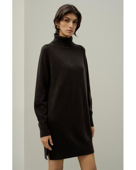 LILYSILK Black Wool-Cashmere Turtleneck Sweater Dress