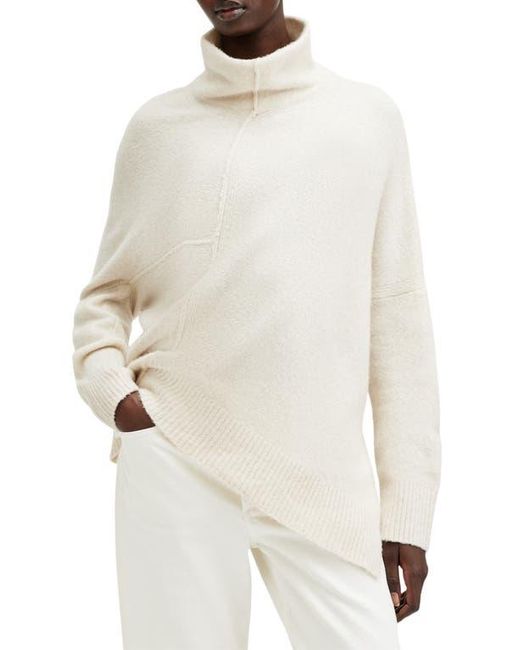 AllSaints White Lock Roll Neck Asymmetric Sweater
