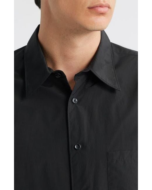 Theory Noll Soft Lawn Short Sleeve Button-Up Shirt in Black