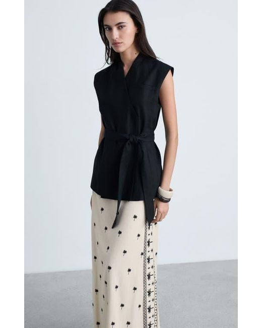 Mango Natural Embroidered A-Line Skirt